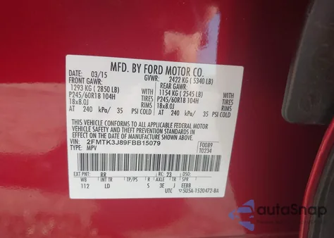 2015 Ford Edge Sel из США, поврежденный, VIN 2FMTK3J89FBB15079